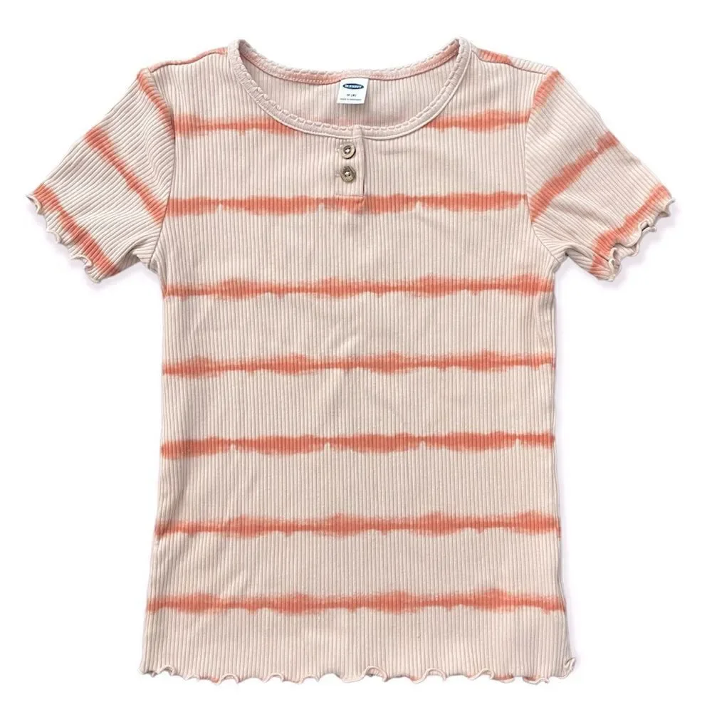 Old Navy Girl’s Orange Tie-Dye Striped Pullover Ribbed Short Sleeve Top Size 8